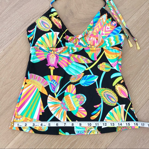 ⭐️Trina Turk⭐️Tankini Halter Set Neon Floral Paisley Black Swimsuit Swim Bikini - Picture 12 of 13